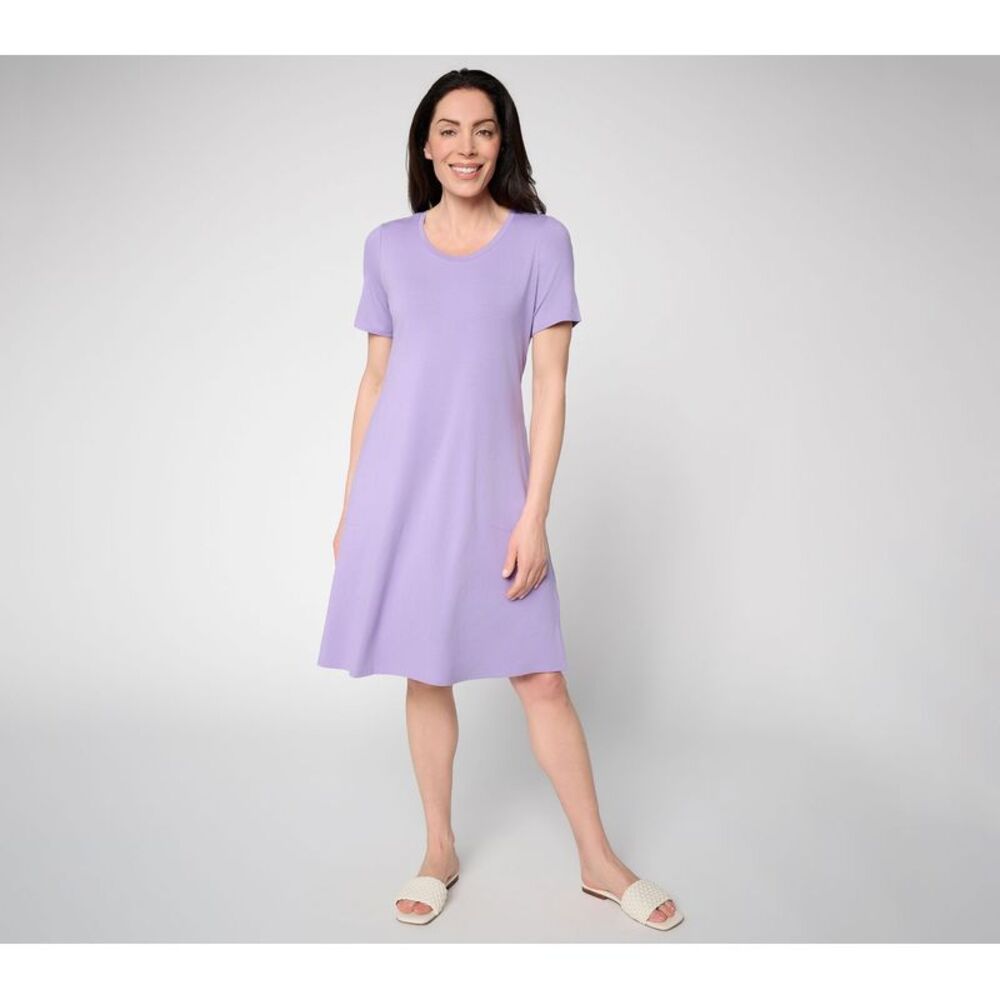 Denim & Co. Women's Dress Sz L So Soft Jersey Short Sleeve Purple
